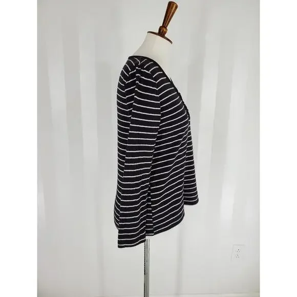 CROFT & BARROW Women's Black & White Striped Pajama Top Sz S - Picture 2 of 7